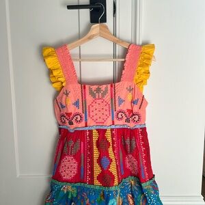 Farm Rio embroidered flutter sleeve dress